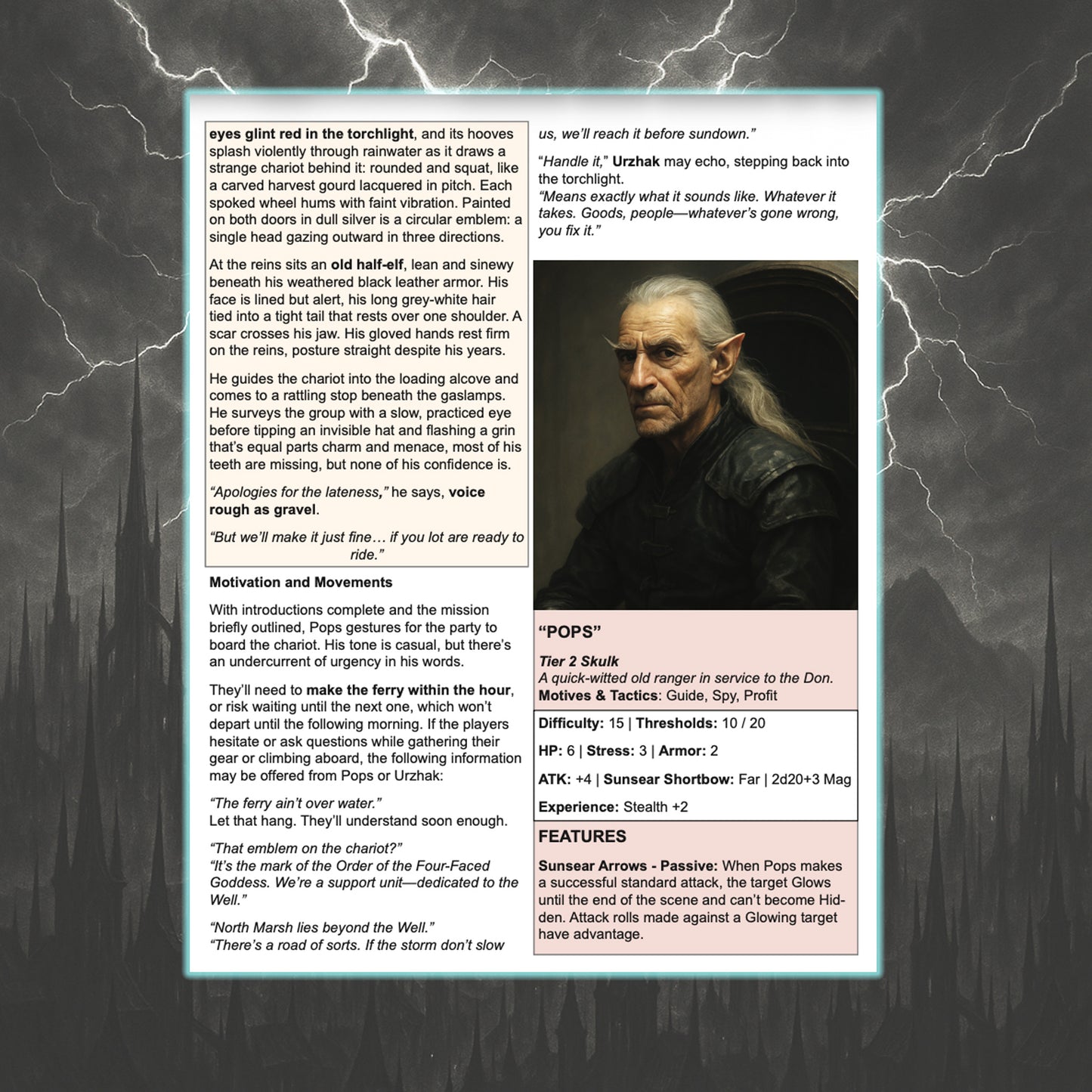 Sample encounter page from Stormspire: Faces of the Goddess adventure