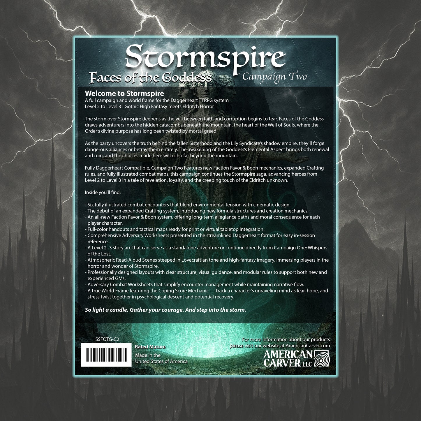 Back cover preview of Stormspire: Faces of the Goddess module