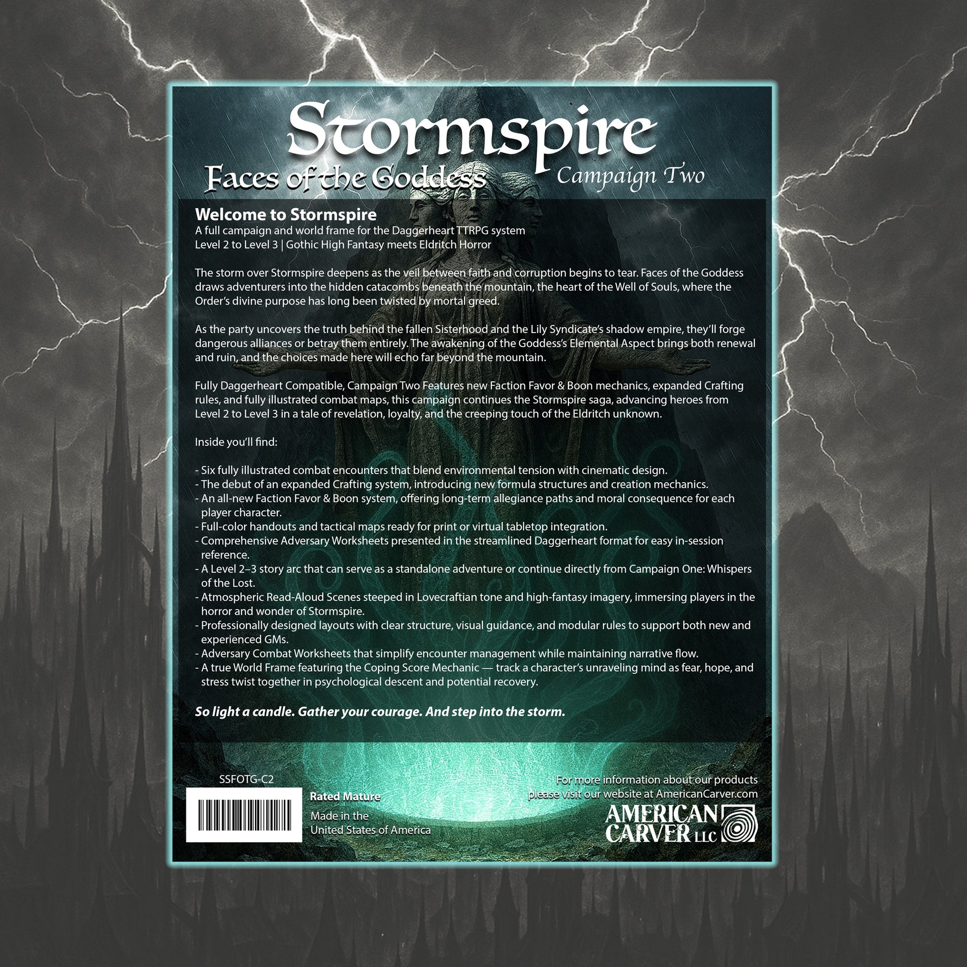 Back cover preview of Stormspire: Faces of the Goddess module