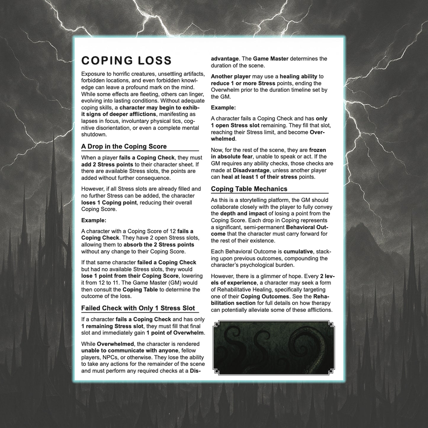 Interior page sample from Stormspire: Faces of the Goddess showing narrative layout