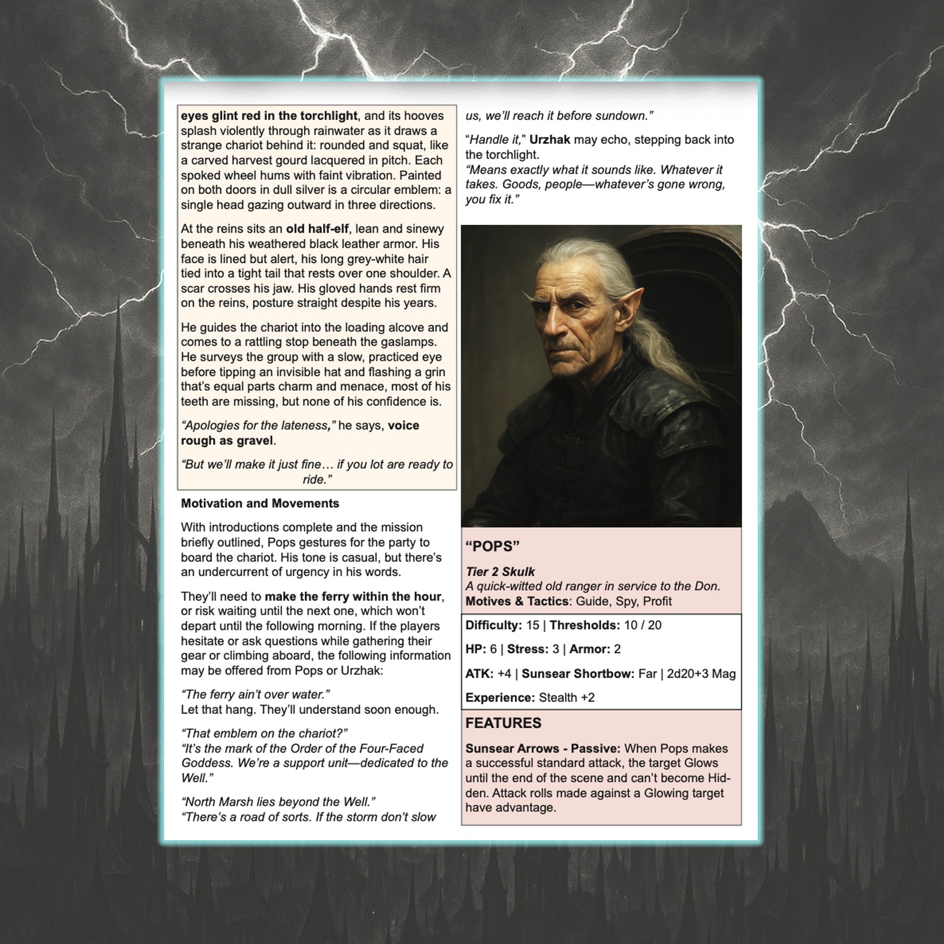 Sample encounter page from Stormspire: Faces of the Goddess adventure