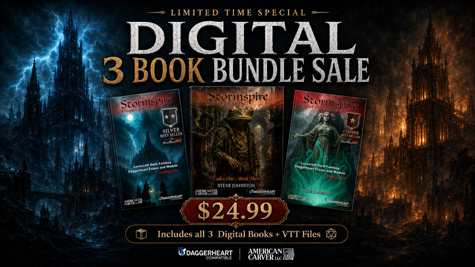 Stormspire Digital 3 Book Bundle Sale. $24.99. Includes all three books plus VTT files.